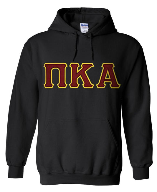 Pi Kappa Alpha Hoodie - Black - Twill Garnet Letters with Gold Outline