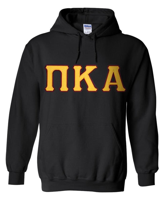 Pi Kappa Alpha Hoodie - Black - Twill Gold Letters with Garnet Outline