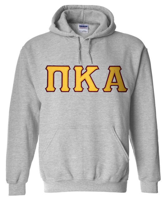 Pi Kappa Alpha Hoodie - Sport Grey - Twill Gold Letters with Garnet Outline