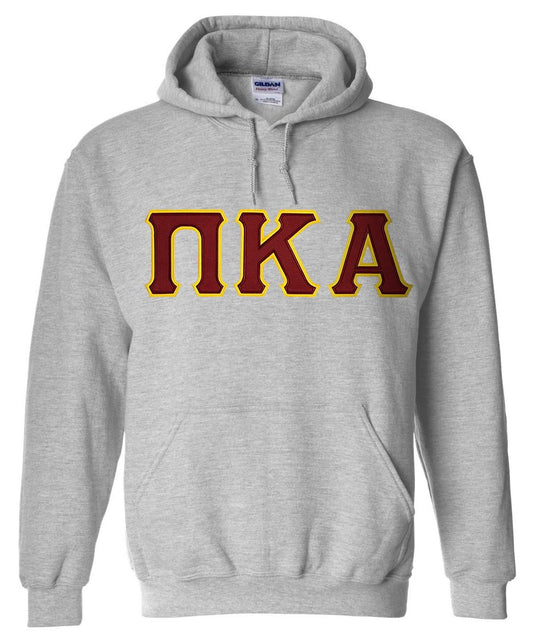 Pi Kappa Alpha Hoodie - Sport Grey - Twill Garnet Letters with Gold Outline