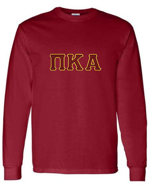 Pi Kappa Alpha Long Sleeve - Garnet - Twill Garnet Letters with Gold Outline