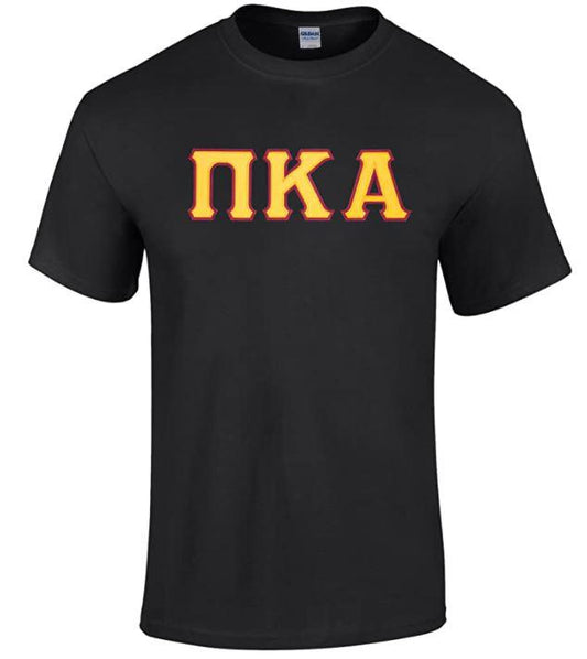 Pi Kappa Alpha T-Shirt - Black - Twill Gold Letters with Garnet Outline