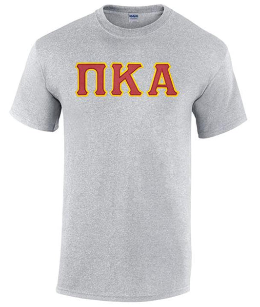 Pi Kappa Alpha T-Shirt - Sport Grey - Twill Garnet Letters with Gold Outline