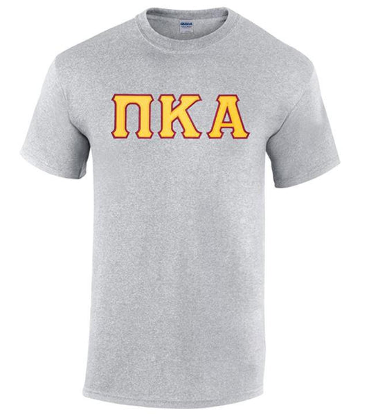 Pi Kappa Alpha T-Shirt - Sport Grey - Twill Gold Letters with Garnet Outline