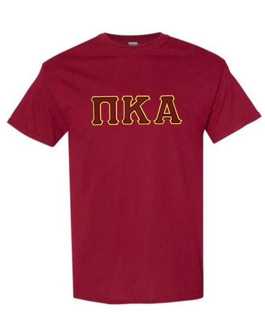 Pi Kappa Alpha T-Shirt - Garnet - Twill Garnet Letters with Gold Outline